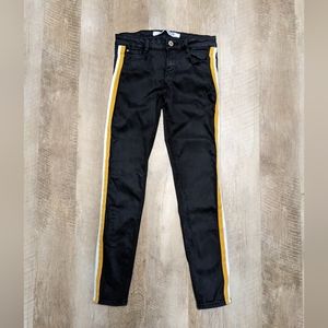 Zara Black Skinny Jeans Yellow and White Side Stripe Size 4